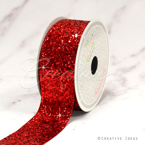 1 1/2" Sparkly Sequins Ribbon-10 Yds (Red)