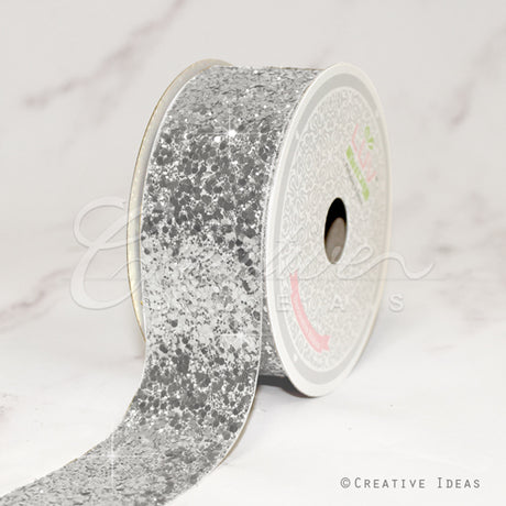 1 1/2" Sparkly Sequins Ribbon-10 Yds (Silver)