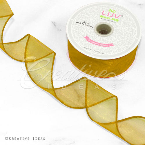 1 1/2" Wired Organza Ribbon - 10 Yards (Antique Gold)