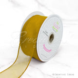 1 1/2" Wired Organza Ribbon - 10 Yards (Antique Gold)
