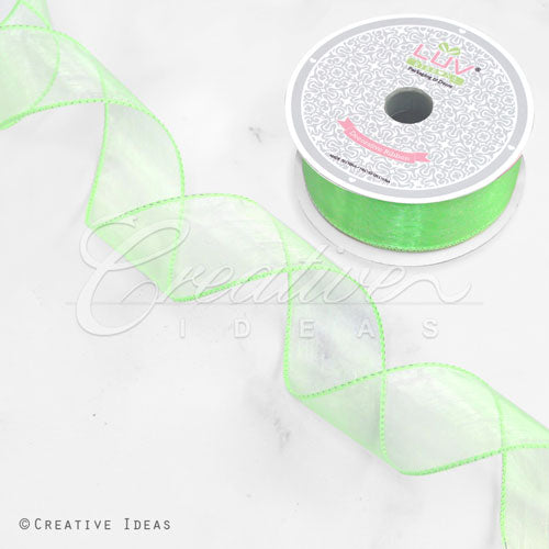 1 1/2" Wired Organza Ribbon - 10 Yards (Apple Green)