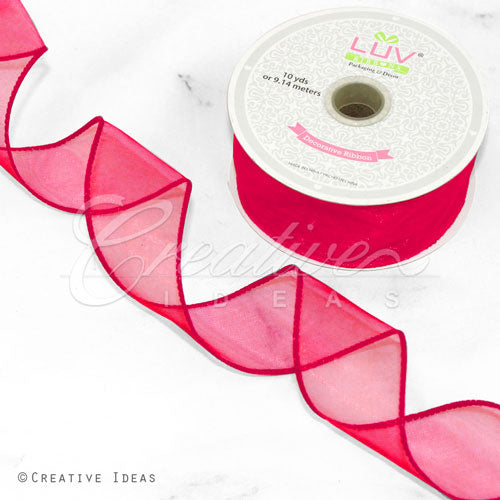 1 1/2" Wired Organza Ribbon - 10 Yards (Hot Pink)