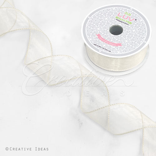 1 1/2" Wired Organza Ribbon - 10 Yards (Ivory)