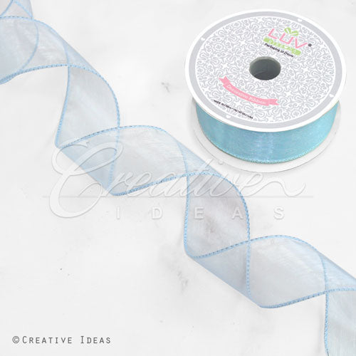 1 1/2" Wired Organza Ribbon - 10 Yards (Light Blue)