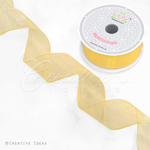 1 1/2" Wired Organza Ribbon - 10 Yards (Light Gold)