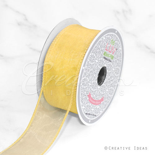 1 1/2" Wired Organza Ribbon - 10 Yards (Light Gold)
