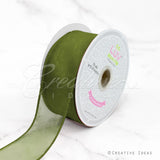 1 1/2" Wired Organza Ribbon - 10 Yards (Moss Green)
