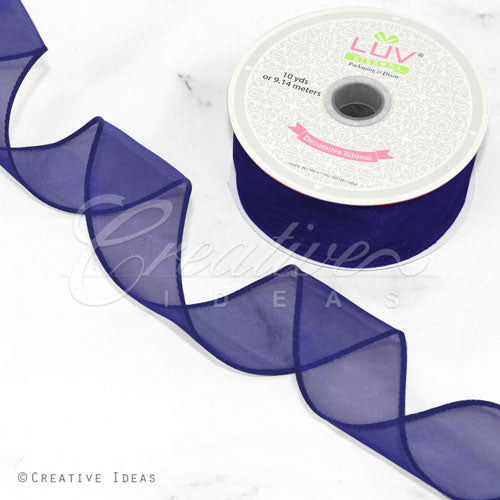 1 1/2" Wired Organza Ribbon - 10 Yards (Navy Blue)
