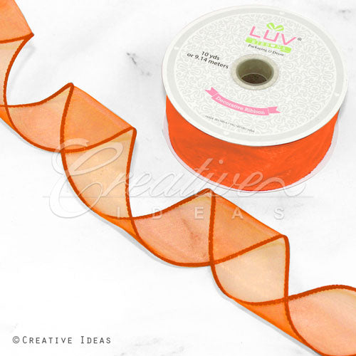 1 1/2" Wired Organza Ribbon - 10 Yards (Orange)