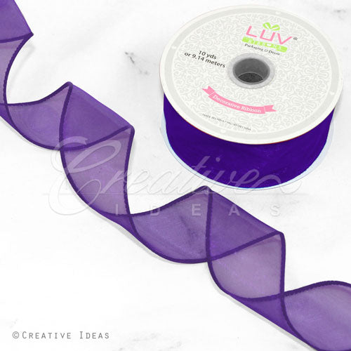 1 1/2" Wired Organza Ribbon - 10 Yards (Purple)
