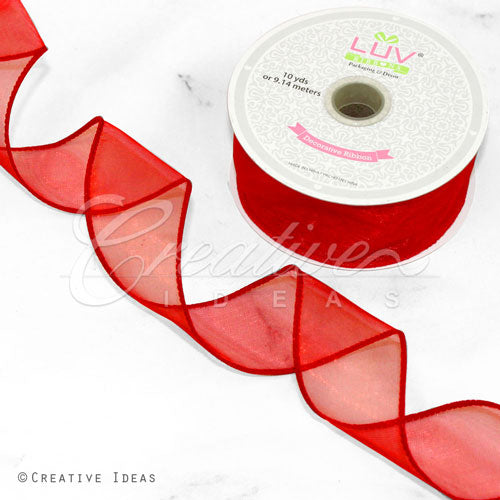 1 1/2" Wired Organza Ribbon - 10 Yards (Red)