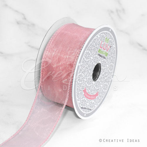 1 1/2" Wired Organza Ribbon - 10 Yards (Rosy Mauve)