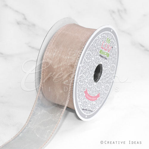 1 1/2" Wired Organza Ribbon - 10 Yards (Toffee)
