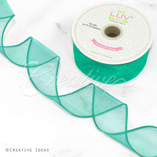 1 1/2" Wired Organza Ribbon - 10 Yards (Tropic Blue)