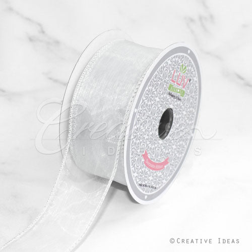 1 1/2" Wired Organza Ribbon - 10 Yards (White)