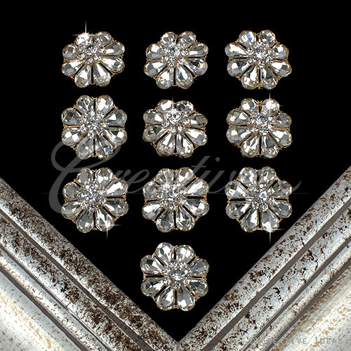 1 1/4" Flower Petals Rhinestone Accessories-10 Pcs (Gold)
