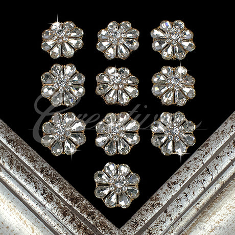 1 1/4" Flower Petals Rhinestone Accessories-10 Pcs (Gold)