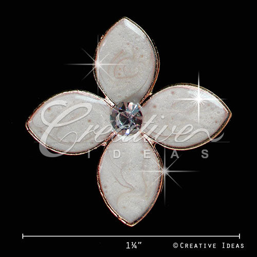 1 1/4" White Petals Clover Rhinestone Accessories-10 Pcs (White/Gold)