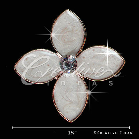 1 1/4" White Petals Clover Rhinestone Accessories-10 Pcs (White/Gold)