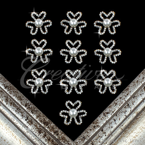 1 1/8" Three Hearts W/Pearl Rhinestone Accessories-10 Pcs (Gold)