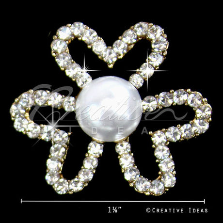 1 1/8" Three Hearts W/Pearl Rhinestone Accessories-10 Pcs (Gold)