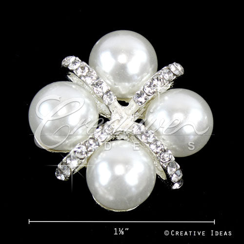 1 1/8" Xo Pearl Rhinestone Accessories-10 Pcs (Silver)