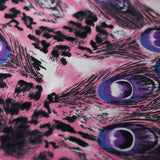 Peacock Foil Polyester Spandex Fabric - Peacock Feather Print, Pink/Turquoise, 58/60" Width (1 Yard)