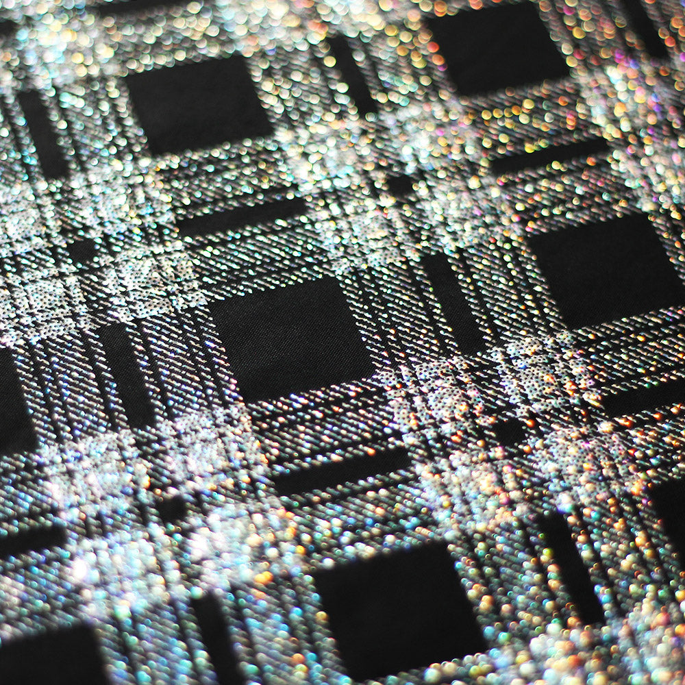 Starlight Plaid Polyester Spandex Fabric - Holographic Plaid, Turquoise, Black With Silver, Black With Gold, Black, 58/60" Width (1 Yard)