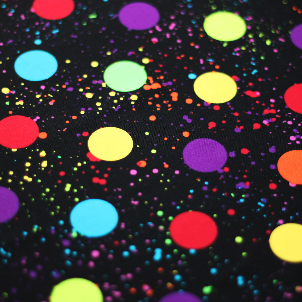 Polka Dots Universe Nylon Spandex Fabric - Black Multi Large Polka Dots, 58-60" Width (1 Yard)