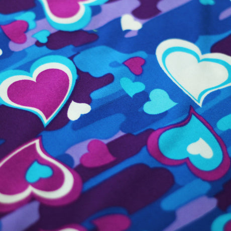 Camo Love Nylon Spandex Fabric - Blue Heart Camo Print, 58/60" Width (1 Yard)