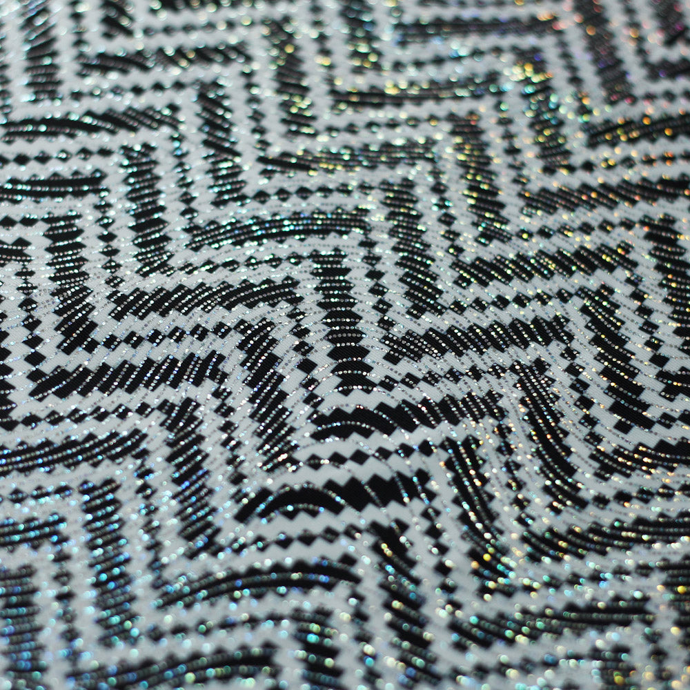 Zig Zag Racer Foil Polyester Spandex Fabric - Sparkly Chevron Foil Print, 58/60" Width (1 Yard)