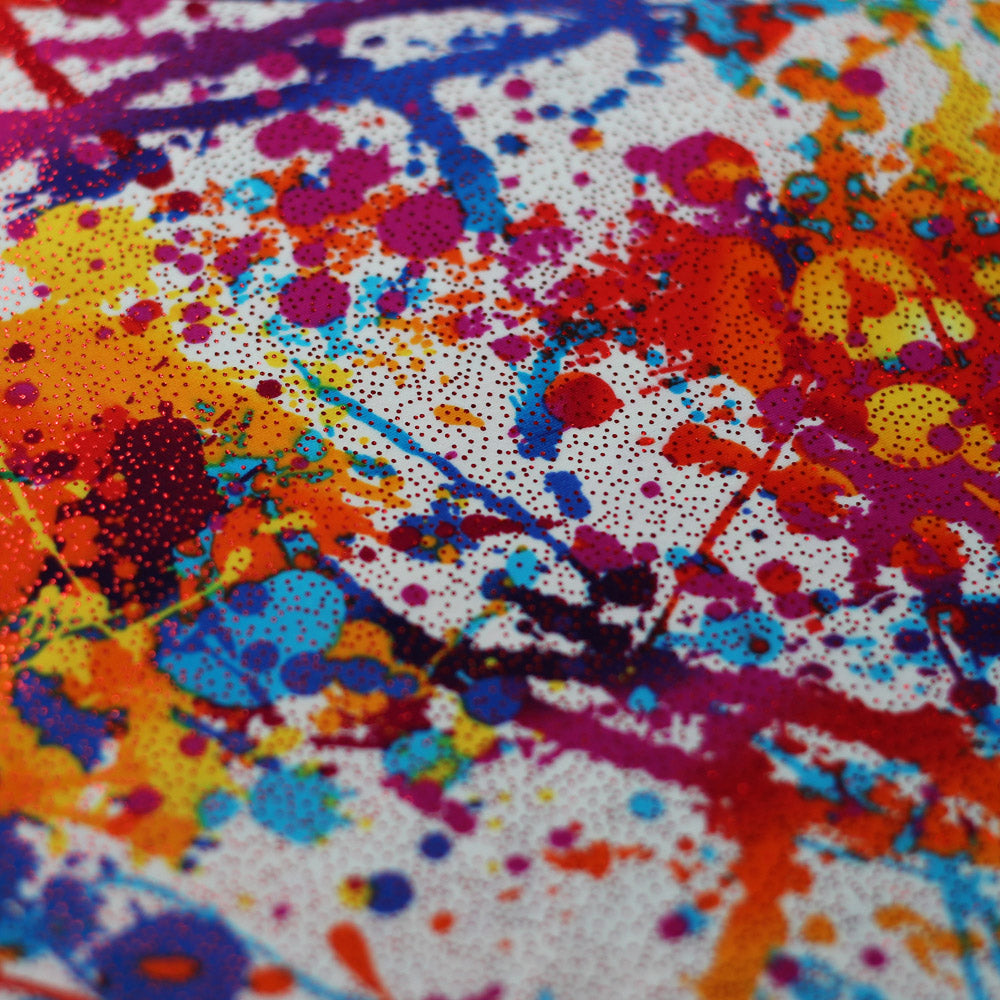 Graffiti Nylon Spandex Fabric - Rainbow Paint Splatter, Multi-Color, 58/60" Width (1 Yard)