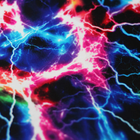 Cosmic Thunder Nylon Spandex Fabric - Black/Multi Lightning Night Sky Print, 58/60" Width (1 Yard)