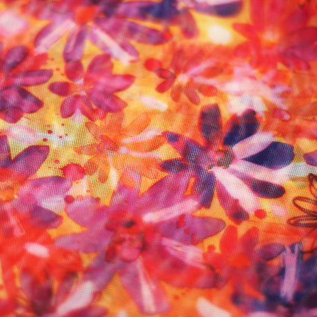 Crazy Daisy Polyester Spandex Fabric - Pink-Orange, Blue-Green Floral Print, 58-60" Width (1 Yard)