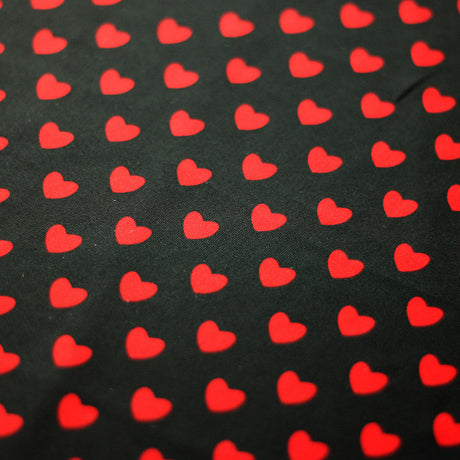 Candy Hearts Polyester Spandex Fabric - Small Red Hearts Print, 58/60" Width (1 Yard)