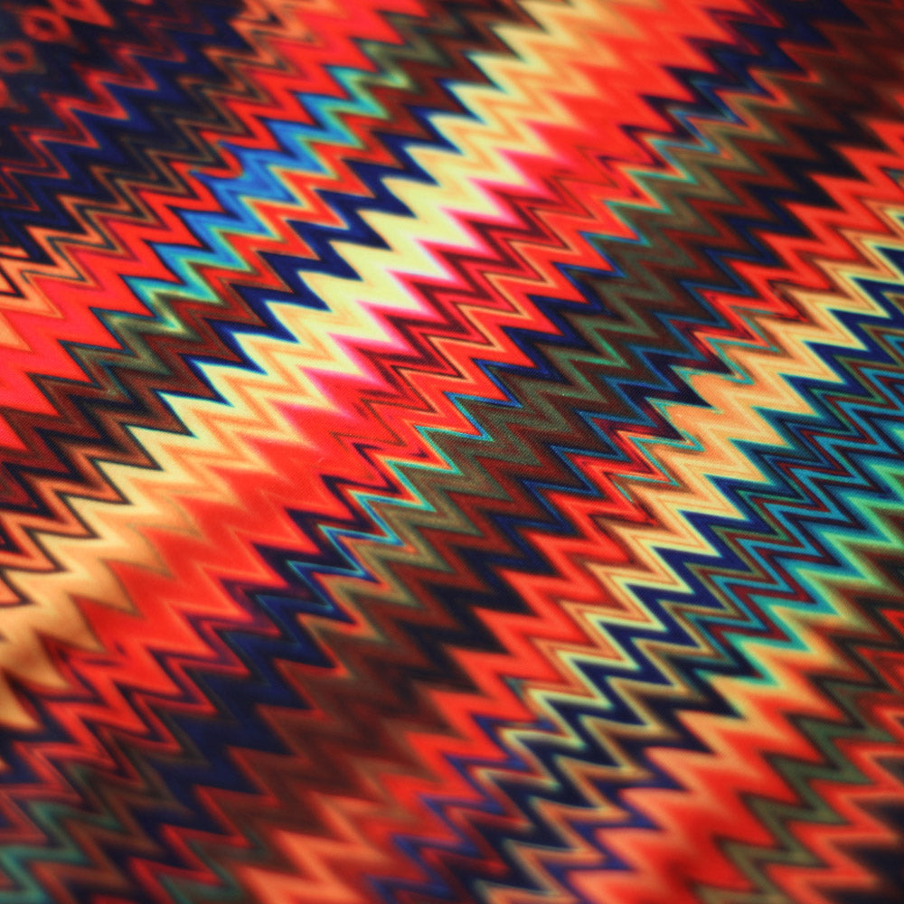 Earth-NYKS Polyester Spandex Fabric - Multicolor Chevron Zigzag, 58/60" Width (1 Yard)