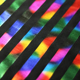 Holo Foil Stripes Nylon Spandex Hologram Fabric - White Silver And Black Multi Rainbow Stripes, 58 To 60" Width (1 Yard)