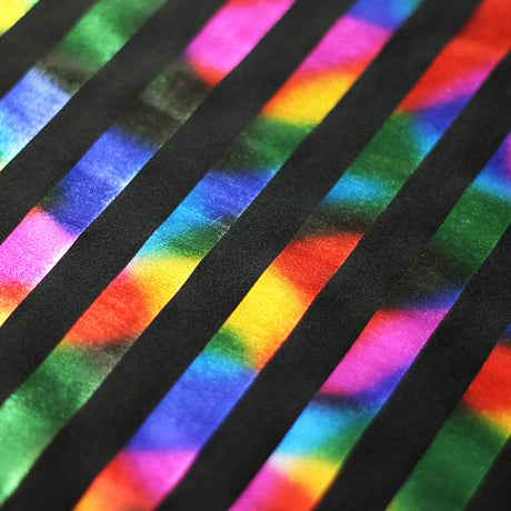 Holo Foil Stripes Nylon Spandex Hologram Fabric - White Silver And Black Multi Rainbow Stripes, 58 To 60" Width (1 Yard)