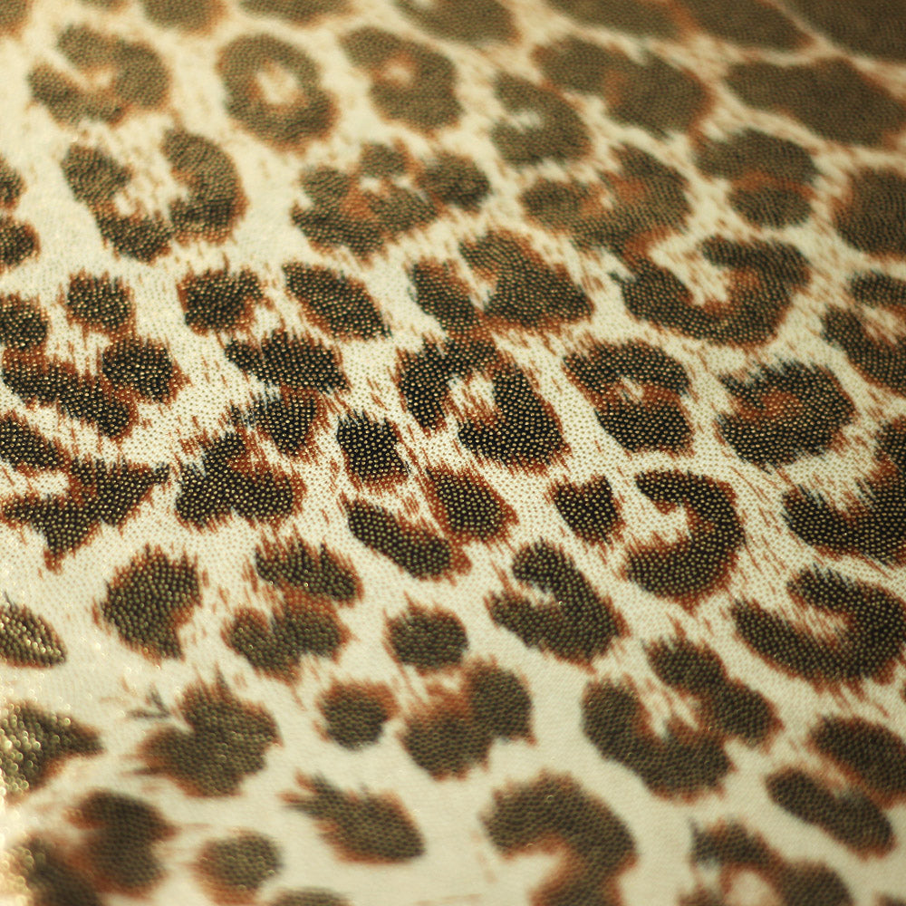 Cougar Foil Polyester Spandex Fabric - Brown Leopard Print, Gold Foil, 58 To 60" Width (1 Yard)