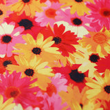 Garden Delight Poly Spandex Fabric - Orange Pink Floral Garden Print, 58/60" Width (1 Yard)