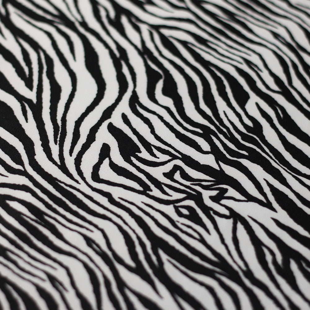 Ziggy Zebra Poly Spandex Fabric - Black/White Zebra Print, 58/60" Width (1 Yard)