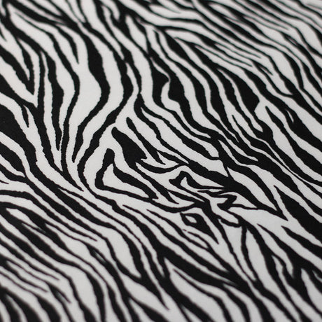 Ziggy Zebra Poly Spandex Fabric - Black/White Zebra Print, 58/60" Width (1 Yard)