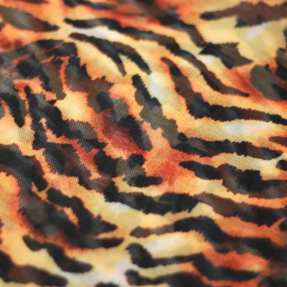 Tiger Polyester Spandex Fabric - Black/Brown Tiger Print, 240 GSM, 58/60" Width (1 Yard)