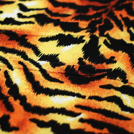 Wild Tiger Polyester Spandex Fabric - Orange/Black Tiger Skin Print, 58/60" Width (1 Yard)