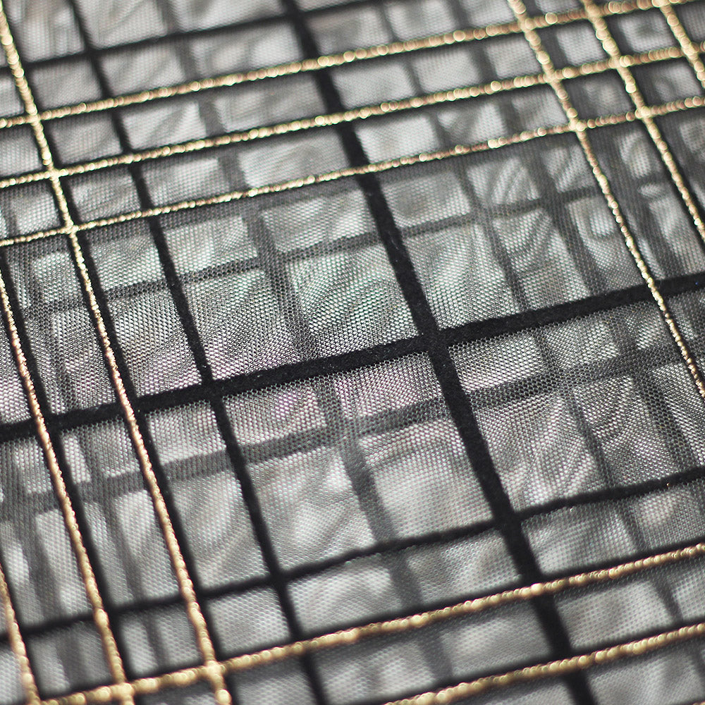 Plaid Foil Mesh Polyester Spandex Fabric - Fuchsia/Black, Silver/Black, Gold/Black, Plaid Hologram, 58/60" Width (1 Yard)