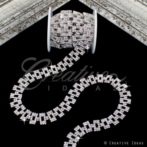 1/2" Elegant Retangle Rhinestone Chain-3 Yds (Silver)