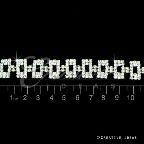 1/2" Elegant Retangle Rhinestone Chain-3 Yds (Silver)