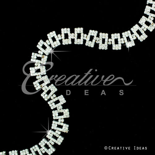 1/2" Elegant Retangle Rhinestone Chain-3 Yds (Silver)