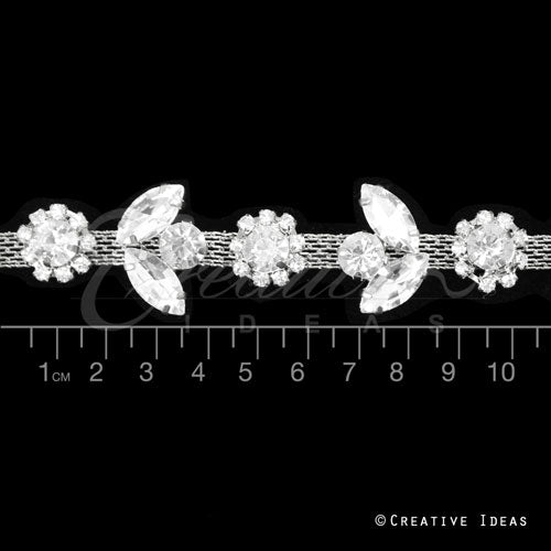 1/2" Floral Shape Rhinestone Chain-10 Yds (Silver)