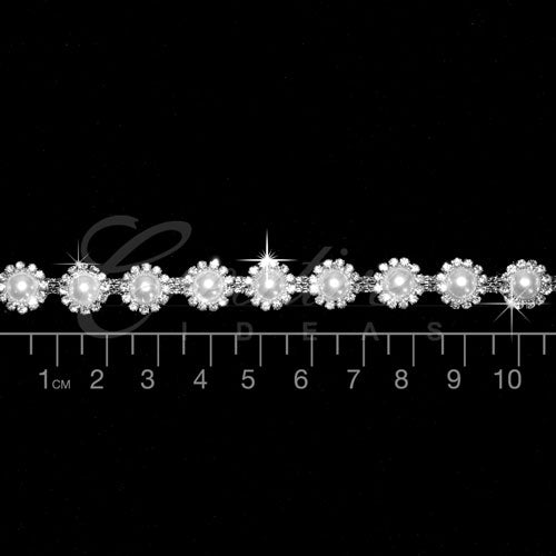 1/2" Half Pearl Center Rhinestone Chain-3 Yds (Silver)